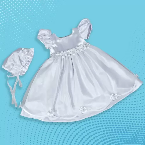 Floral Net Soft Satin Baptism Gown with Bonnet Combo – JBBG22031011