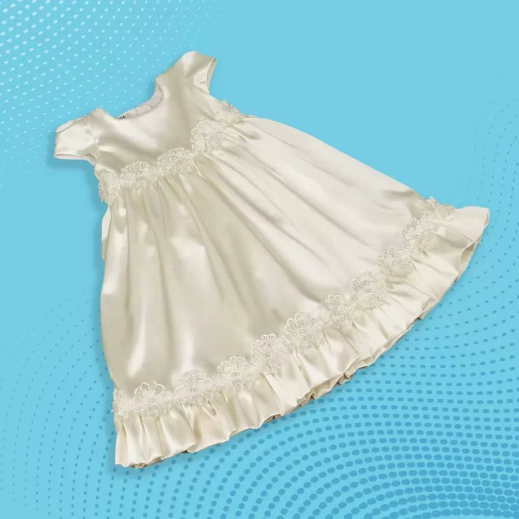 Off White Baptism Gown Super Soft Satin, Floral Net Combo with Bonnet – JBBG22031010