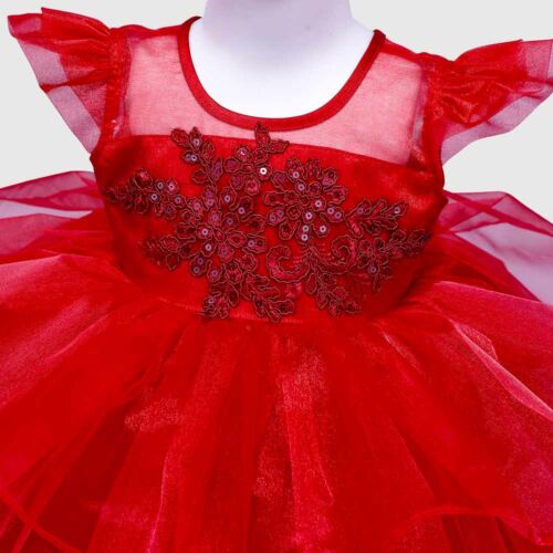 Red Full length Kids Party Wear – Organza Fabric – JBKP22021007