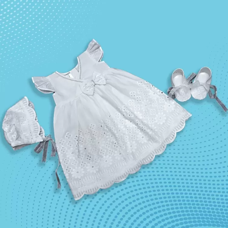 Cotton Baptism Dress for Girls with Bonnet and Booties – JBBG22031014