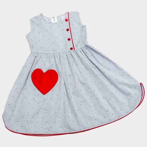 Blue Strips Sleeveless Dress with Red Heart shape Pocket – JBCD2304018