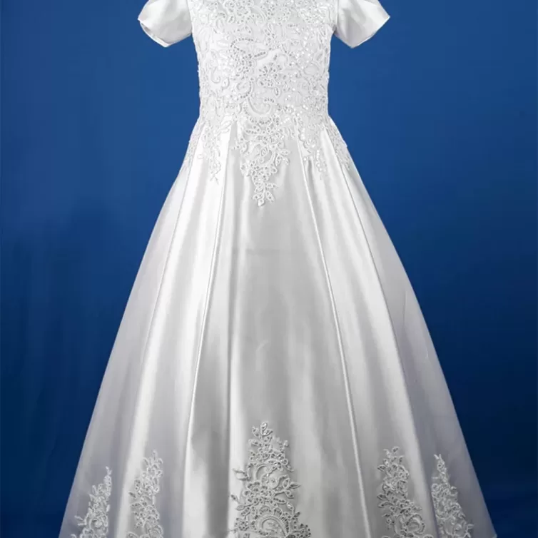 White Floral Satin Communion Gown – JBCG2408001