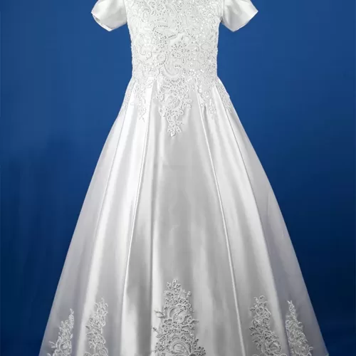 White Floral Satin Communion Gown – JBCG2408001