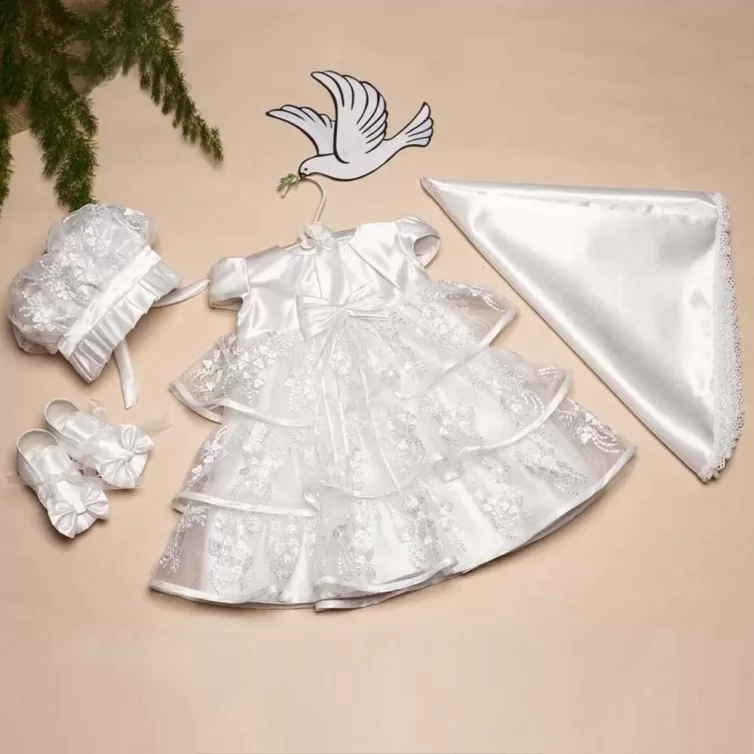Little Angel Bloom – Baptism Gown with Booties, Bonnet and Shawl – JBBG2508023