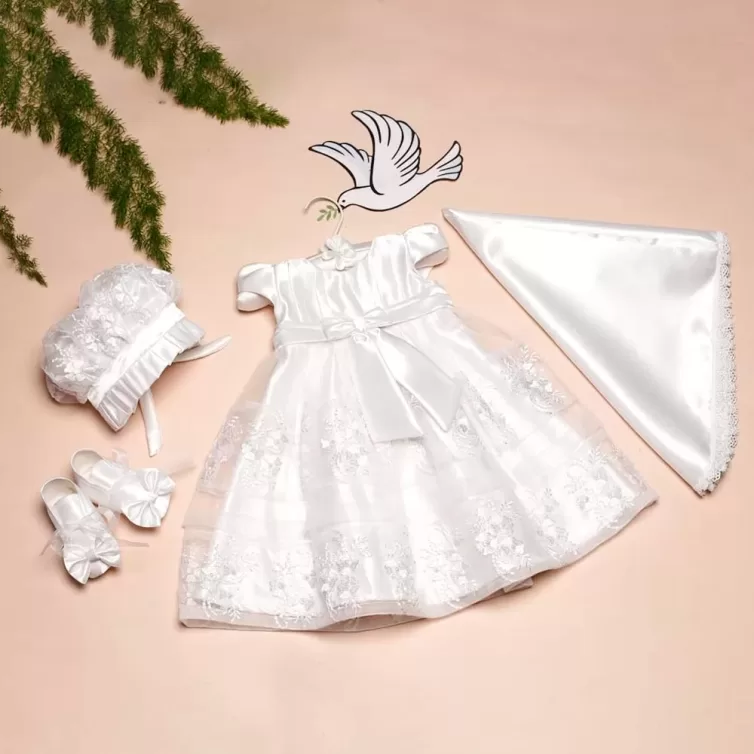 Luxury Baby Baptism Dress – Elegant Christening Gown with Booties, Shawl, and Bonnet- JBBG2508022