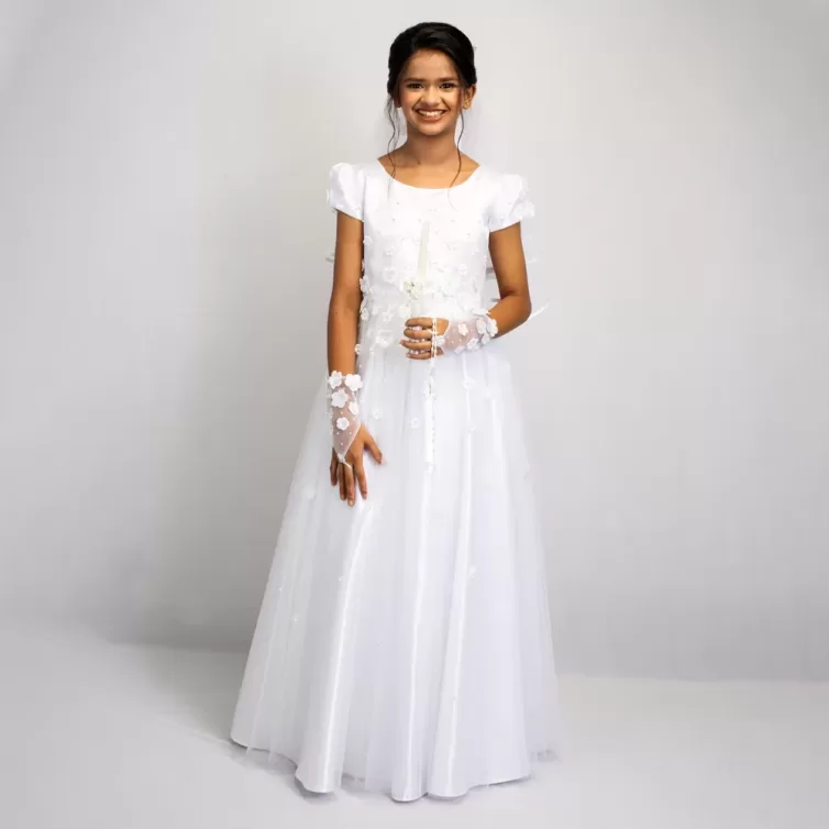 Minimal Grace Communion Gown Combo with Veil and Hand Gloves – JBCG25100010