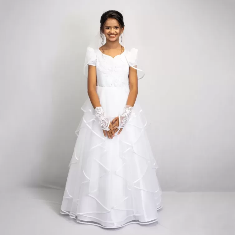 Modern Angel Communion Gown Combo with Veil and Hand Gloves – JBCG25100011